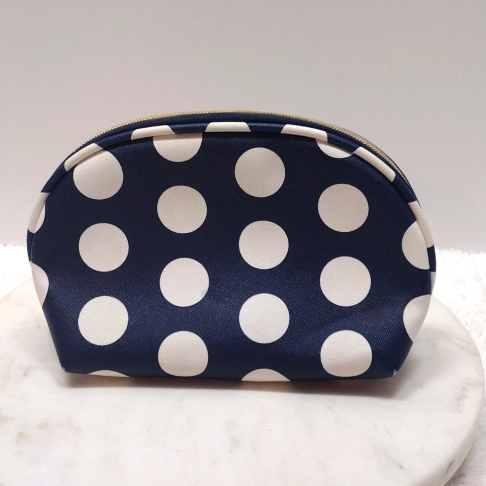 Dabney Lee Blue With Large White Dots Cosmetic Makeup Pouch Bag